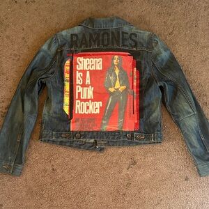 Custom Ramones Wrangler Blue Denim Jacket with Orange Patch